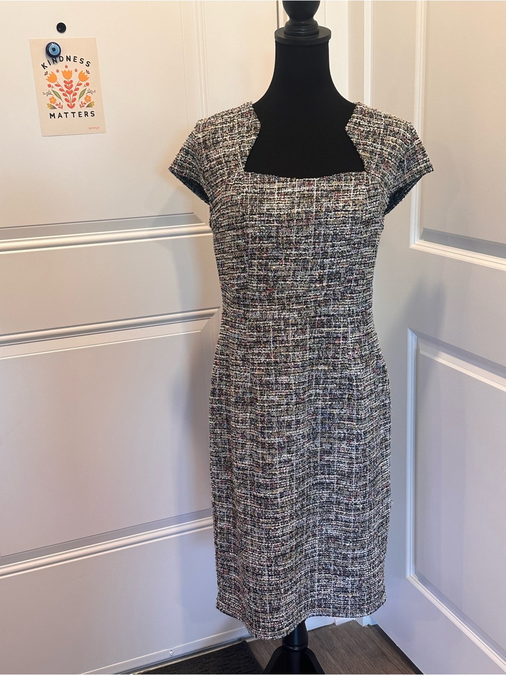 Grace Karin Multicolor Tweed Midi Dress in Black and White